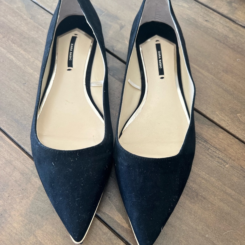 Zara Black Pointed Toe Flats for Women size 41 (USA 10)